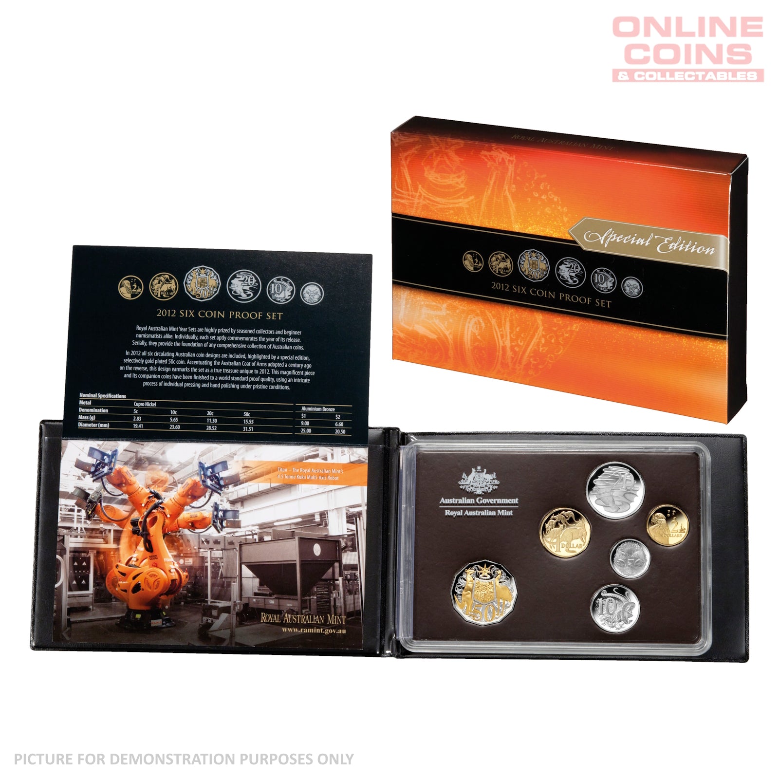 2012 Royal Australian Mint Six Coin PROOF Year Set - Includes Gold-Plated 50c